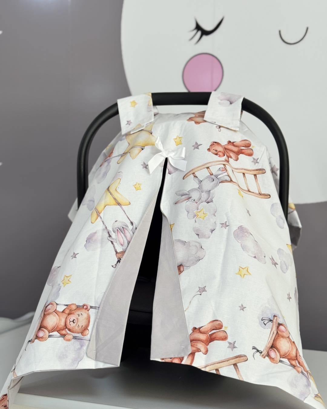 Pčelica prekrivač za nosiljku, Bear and star/Grey