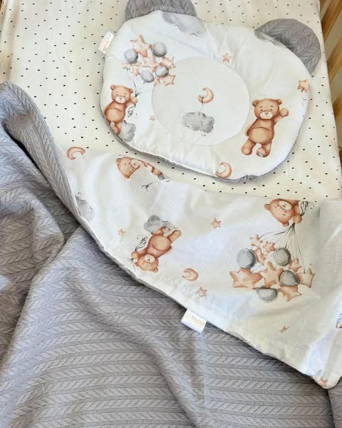 Dekica i jastuk sa pletivom, Bear/Grey
