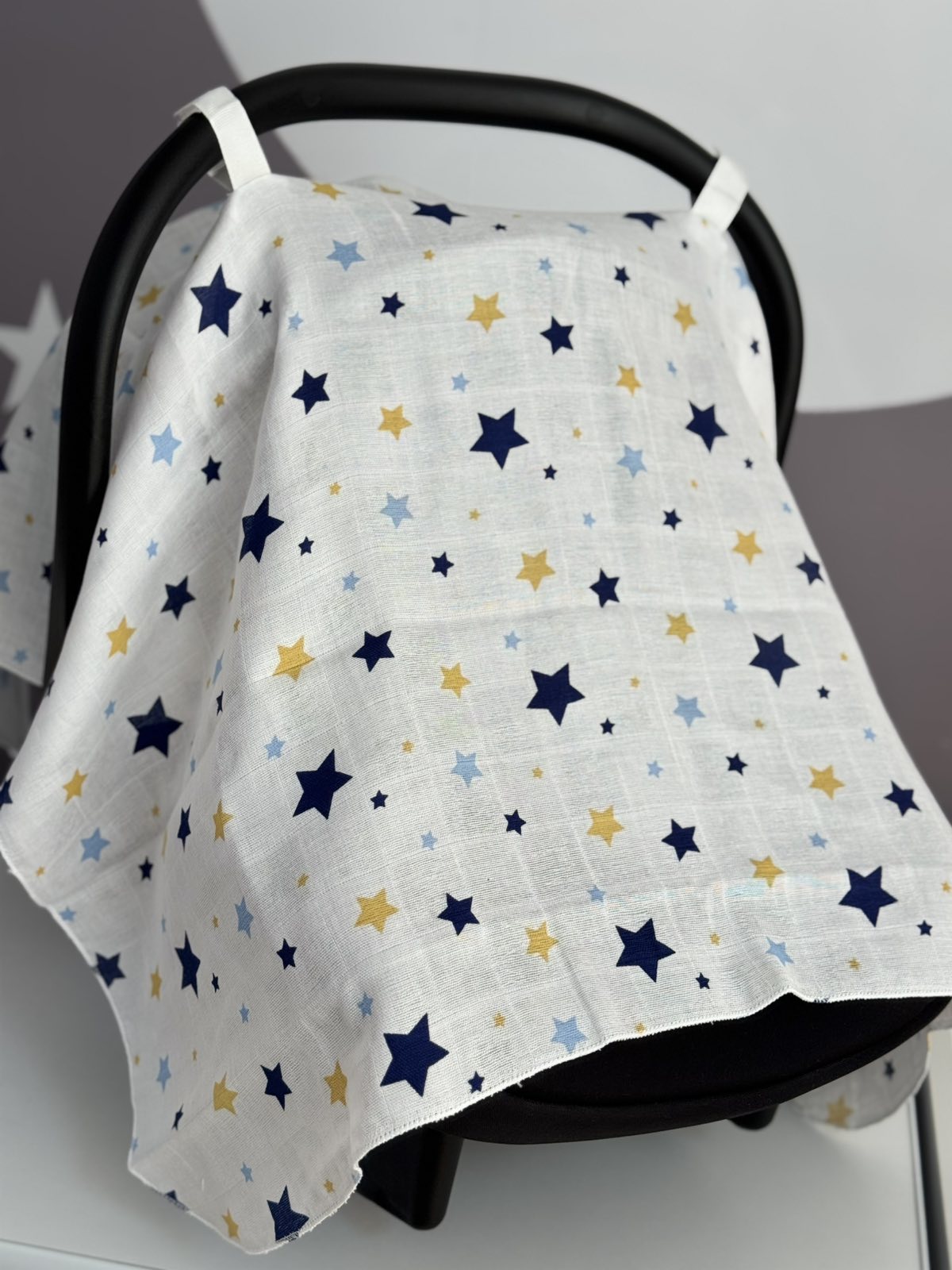 Prekrivač za nosiljku od tetra muslina / Blue stars