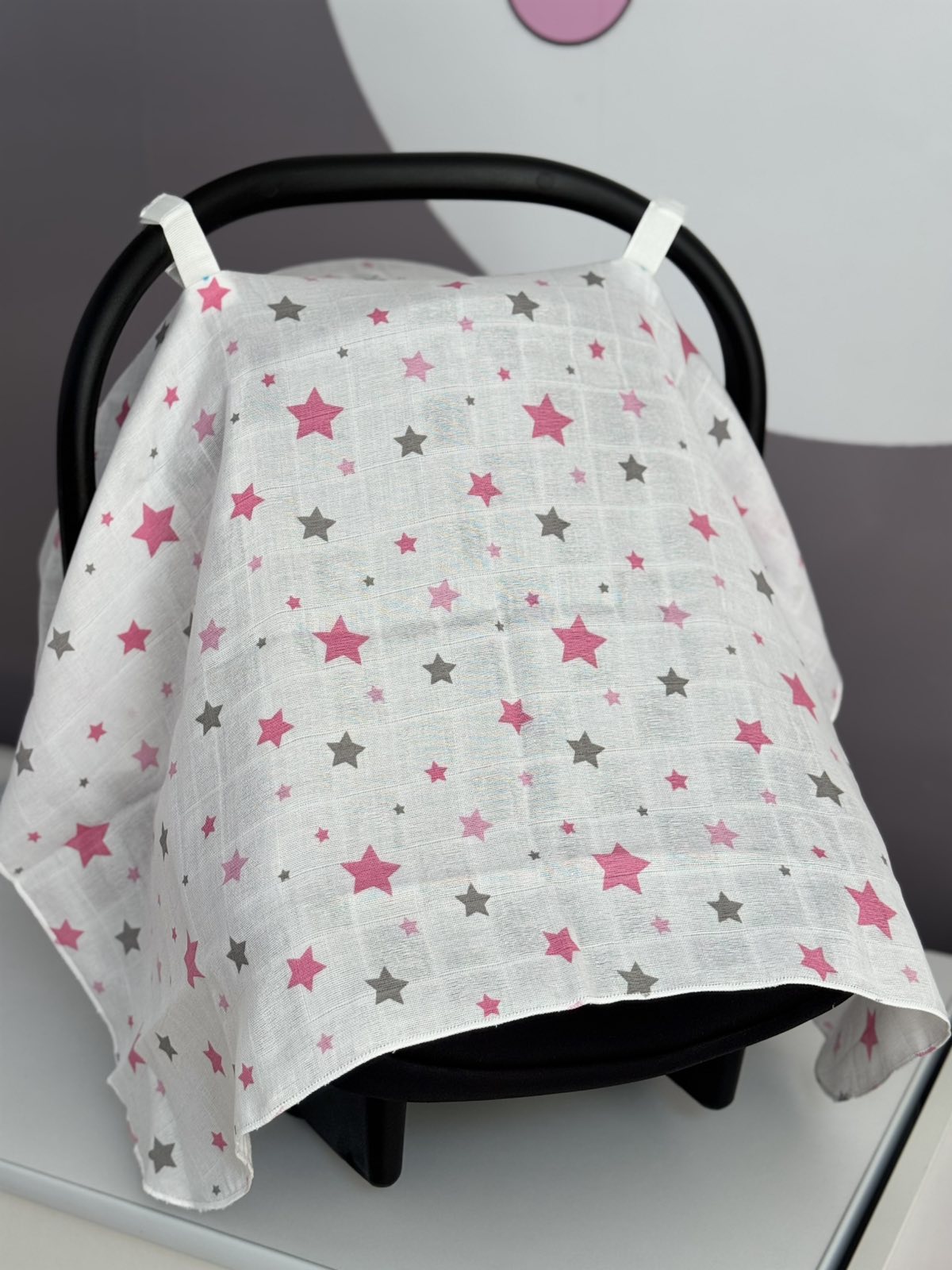 Prekrivač za nosiljku od tetra muslina / Pink stars
