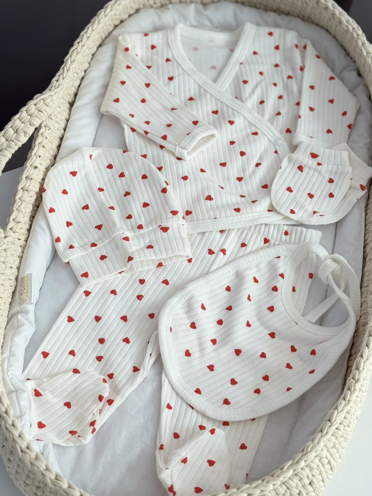 Pamučni baby set 5/1 / Red Hearts