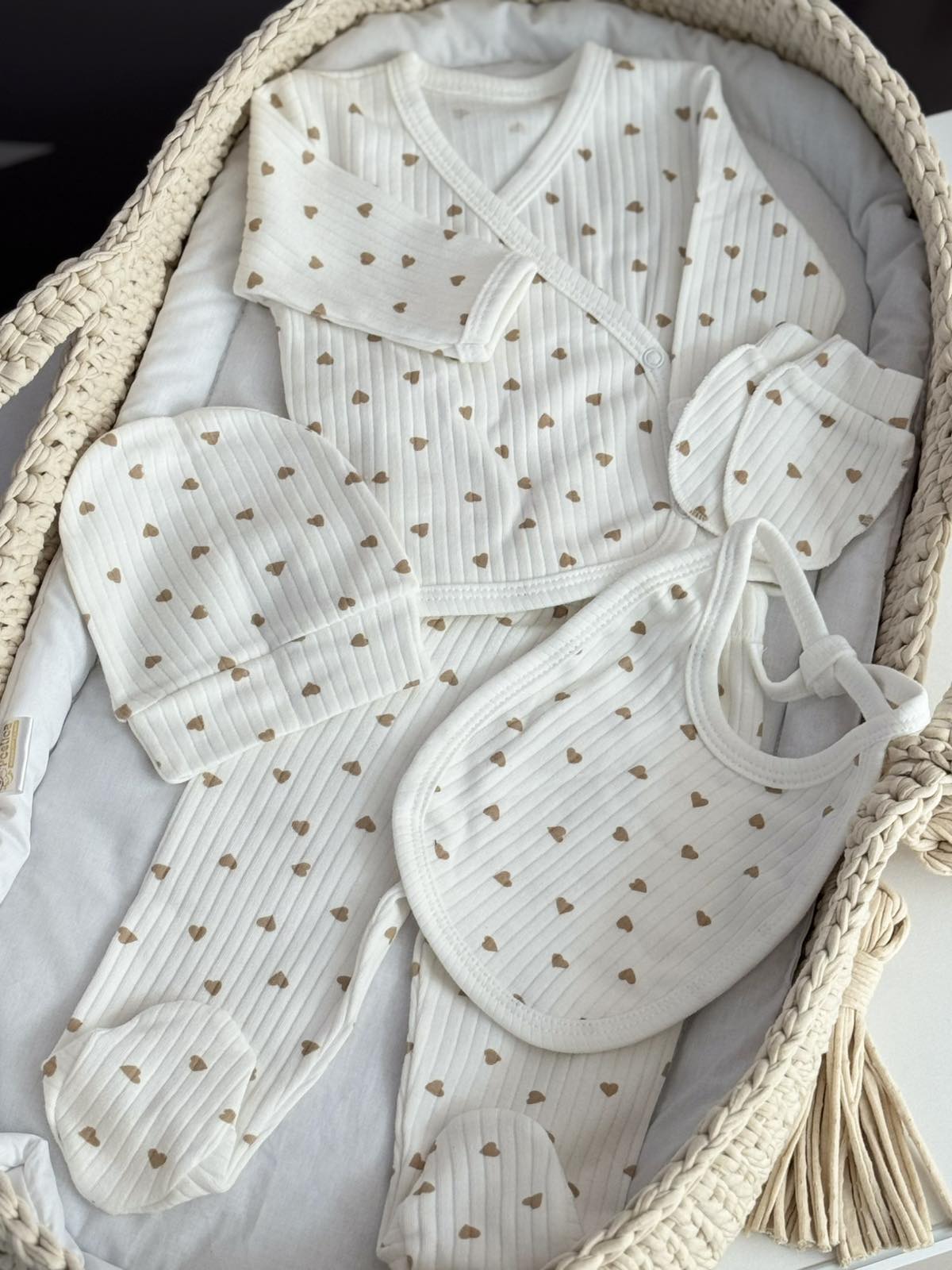 Pamučni baby set 5/1 / Brown Hearts