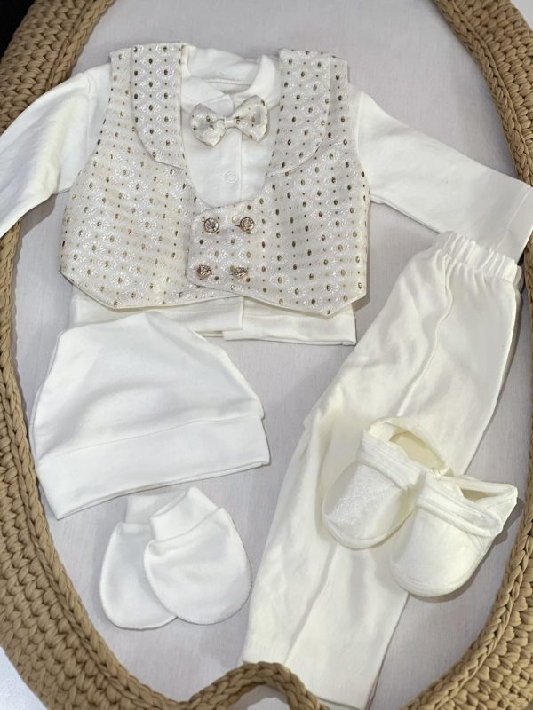Svečani set za dječake "PonPon" za iznošenje iz bolnice, White/Gold