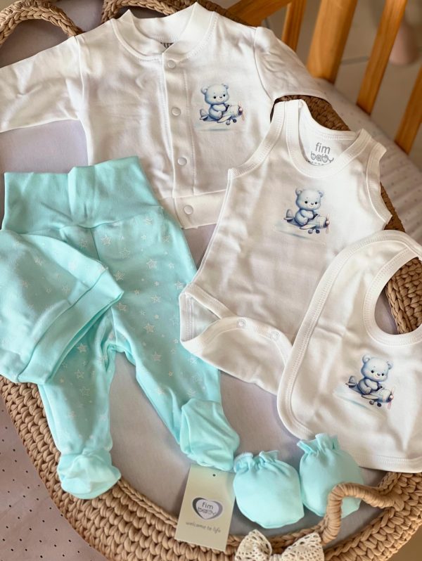 Set za bebu 6/1, Teddy on the Plane , Light Blue/Mint