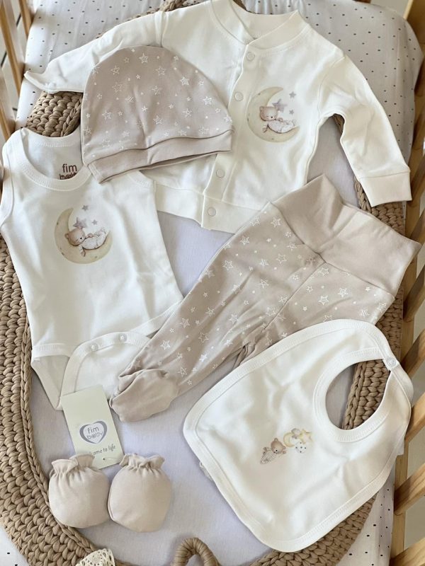 Set za bebu 6/1, Teddy Bear with Moon and Stars, Beige
